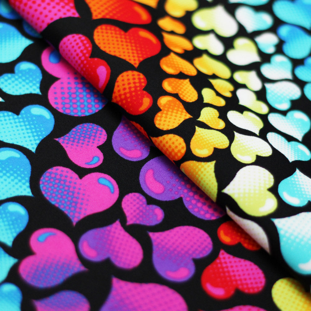 Love Mee Rainbow Heart Printed Nylon Spandex fabric