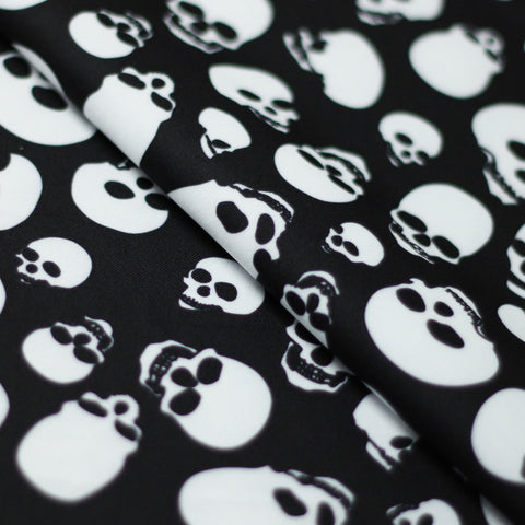 Skull Tricot -white skull print fabric -poly spandex - – Rex Fabrics