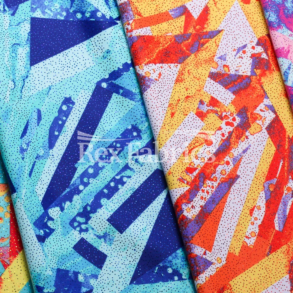 Geo Pop Foil - 4-Way Stretch Poly Spandex Print Tricot fabric
