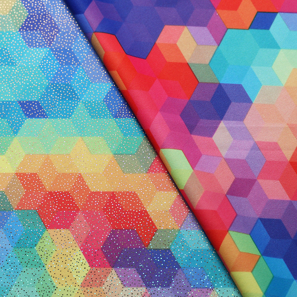 Rainbow Brite - colorful geometric print fabric - poly spandex- – Rex ...