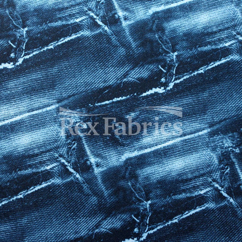 Jeans Patch 4-Way Stretch Poly Spandex Print -blue denim print