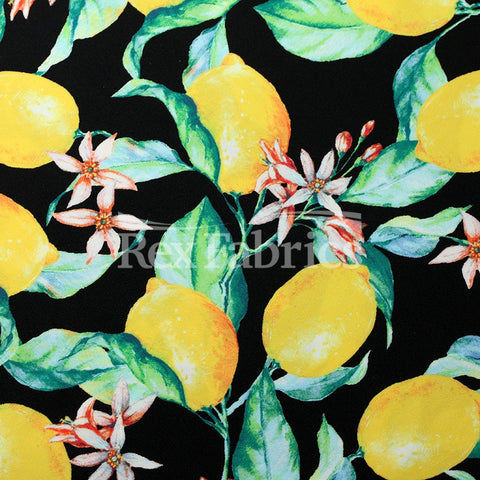 Lemon Orchard - Nylon Spandex yellow fruit-printed fabric