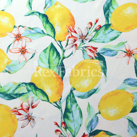 Lemon Orchard - Nylon Spandex yellow fruit-printed fabric