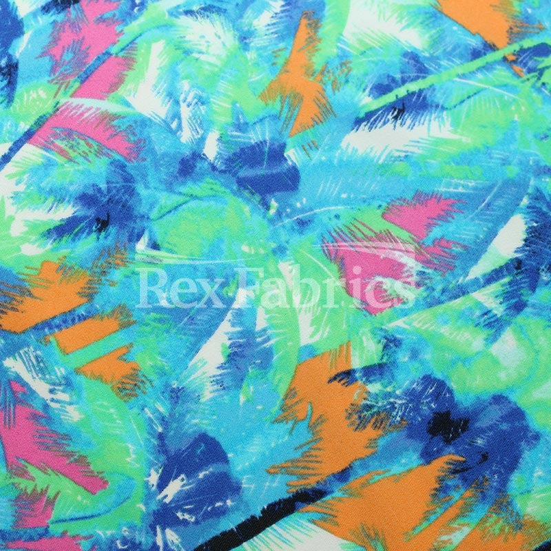 Sunset at the Beach - tropical tree print fabric - stretch - – Rex