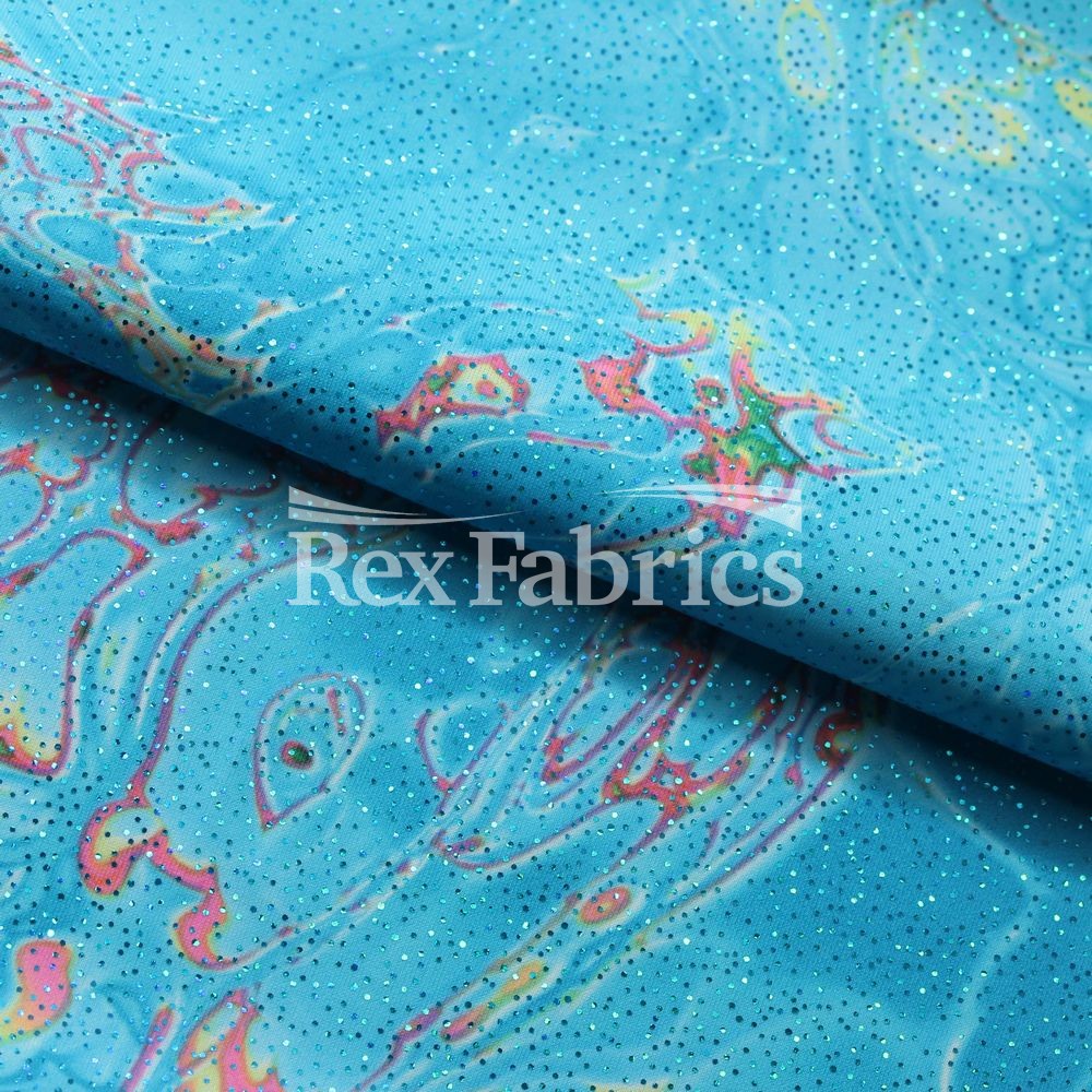 Vapor Wave With Foil - Poly Spandex Print fabric